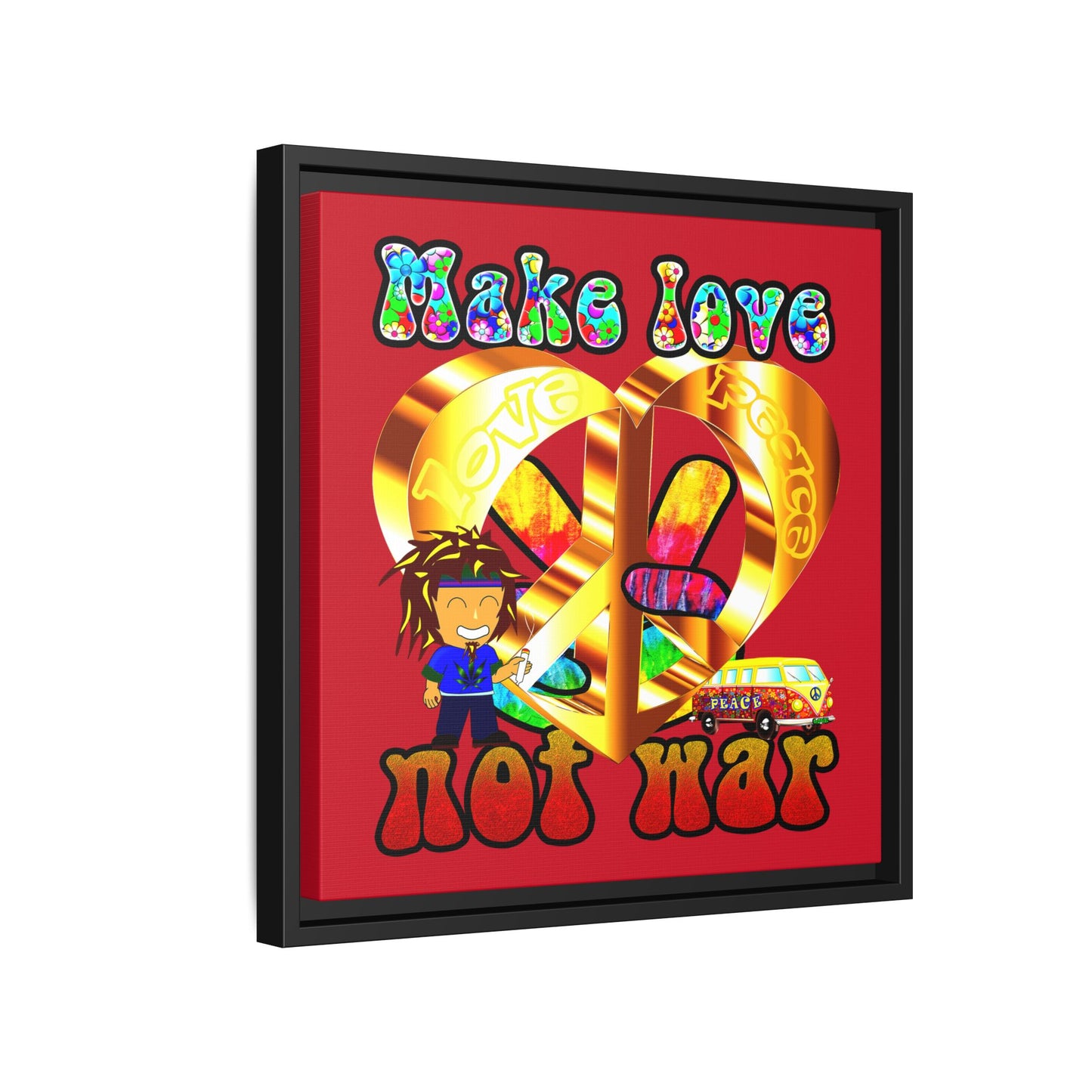 love peace - framed canvas art (dark red)