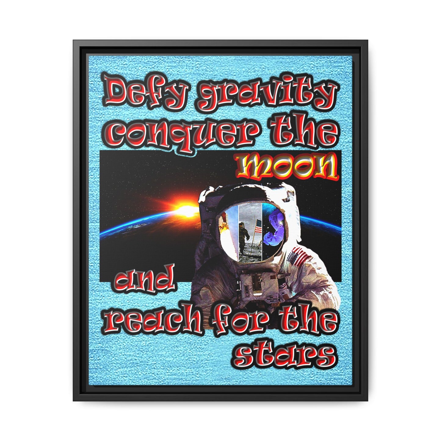 defy conquer reach - framed canvas art (faded blue)