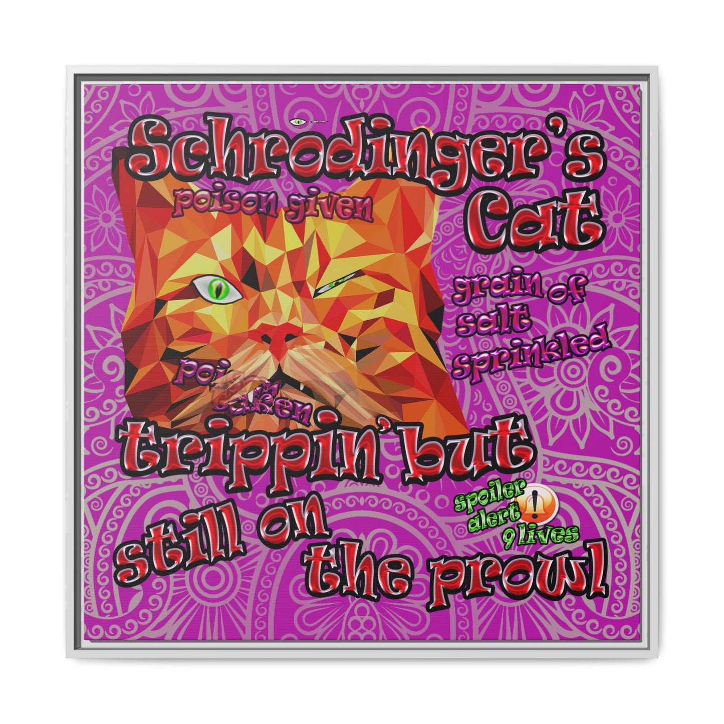 schrodinger's cat - framed canvas art (pink swirl)
