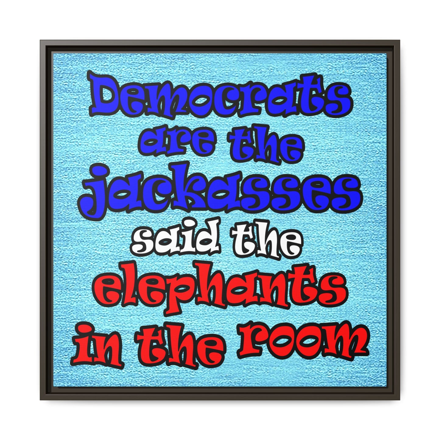 donkeys and elephants - framed canvas art (faded blue)