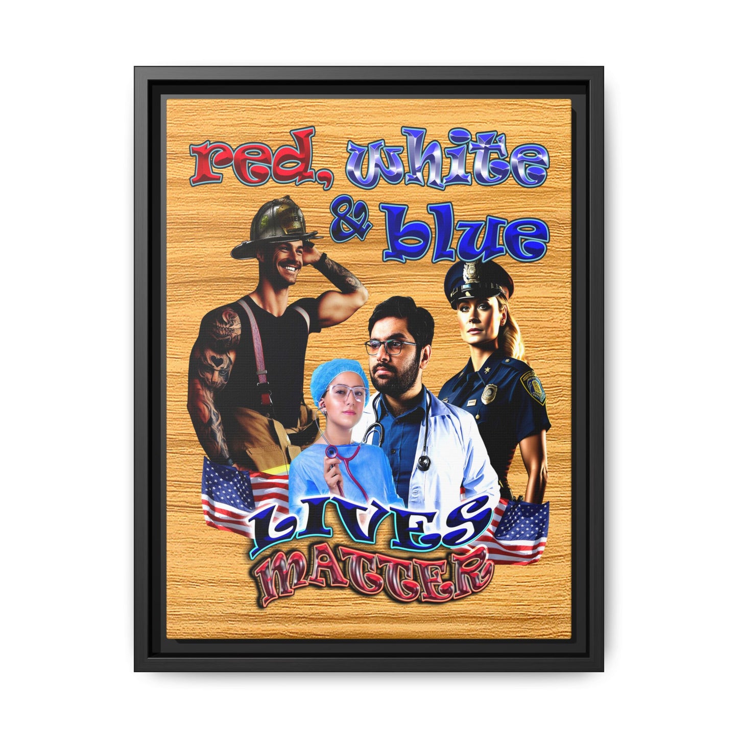 rw&b lives matter - framed canvas art (butterscotch wood finish)