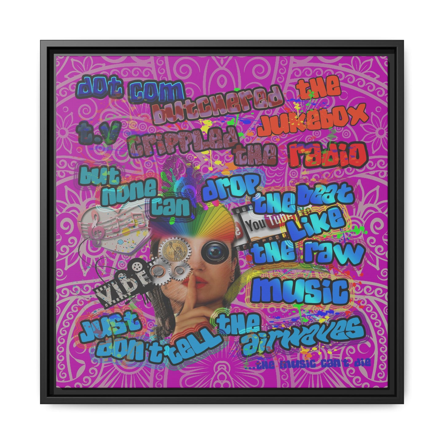 drop the beat - framed canvas art (pink swirl)