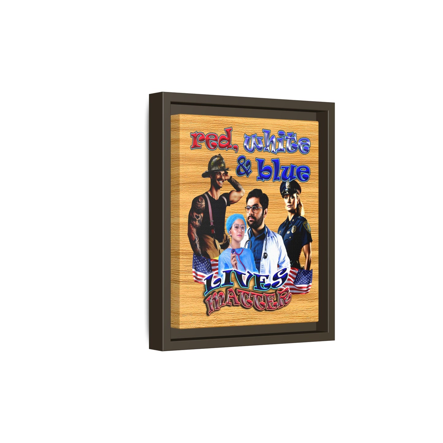 rw&b lives matter - framed canvas art (butterscotch wood finish)