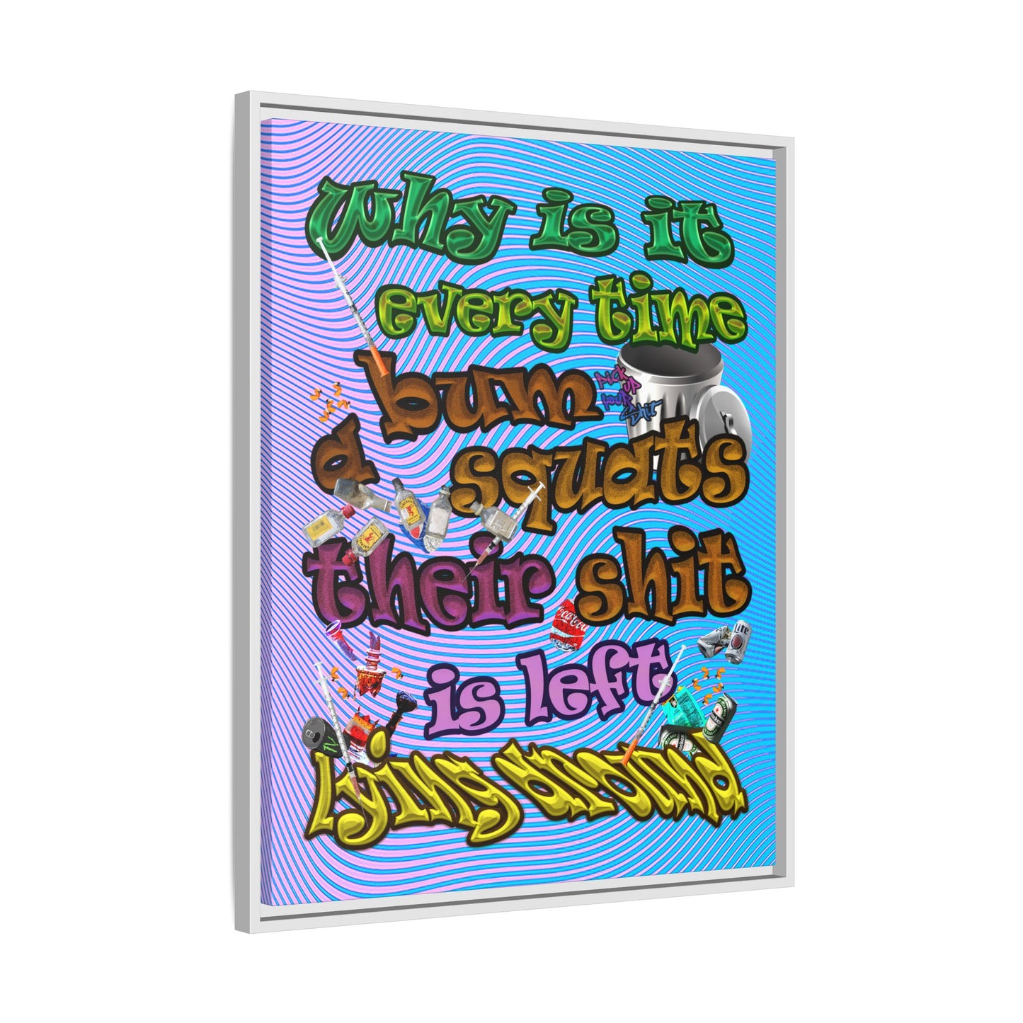 the bum's shit - framed canvas art (light blue-purple wave)