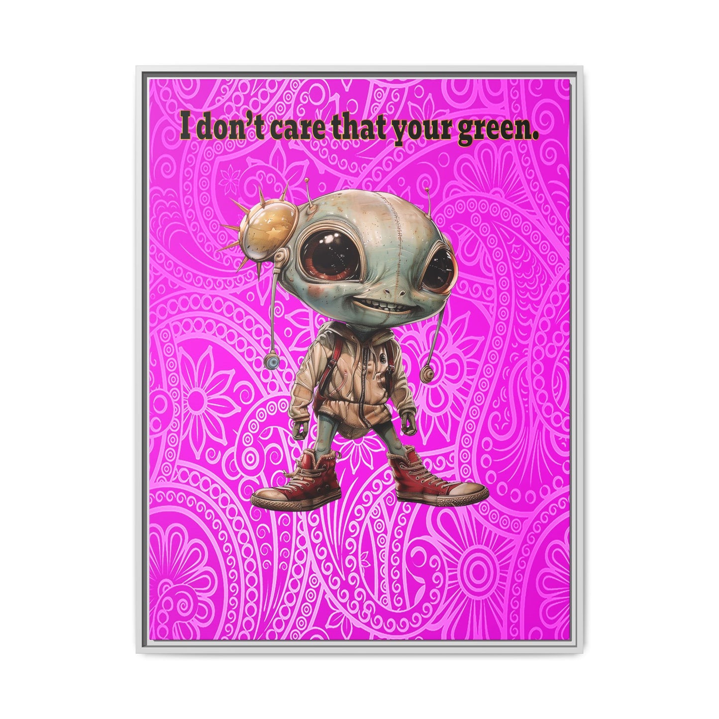 I don't care that your green - framed canvas art (pink swirl)