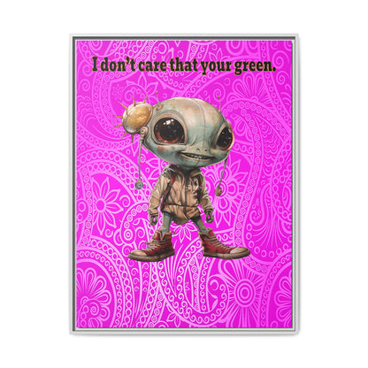 I don't care that your green - framed canvas art (pink swirl)