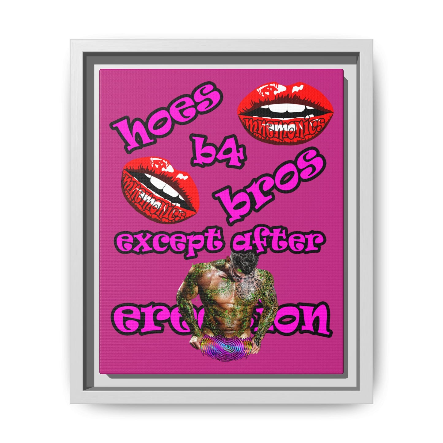 hoes b4 bros - framed canvas art (pink)