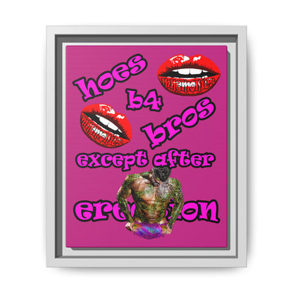 hoes b4 bros - framed canvas art (pink)