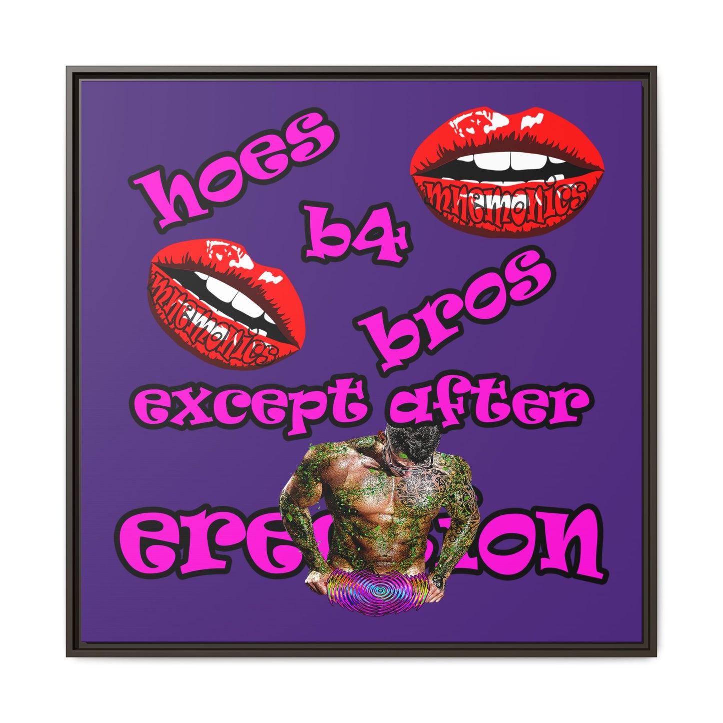 hoes b4 bros - framed canvas art (purple)