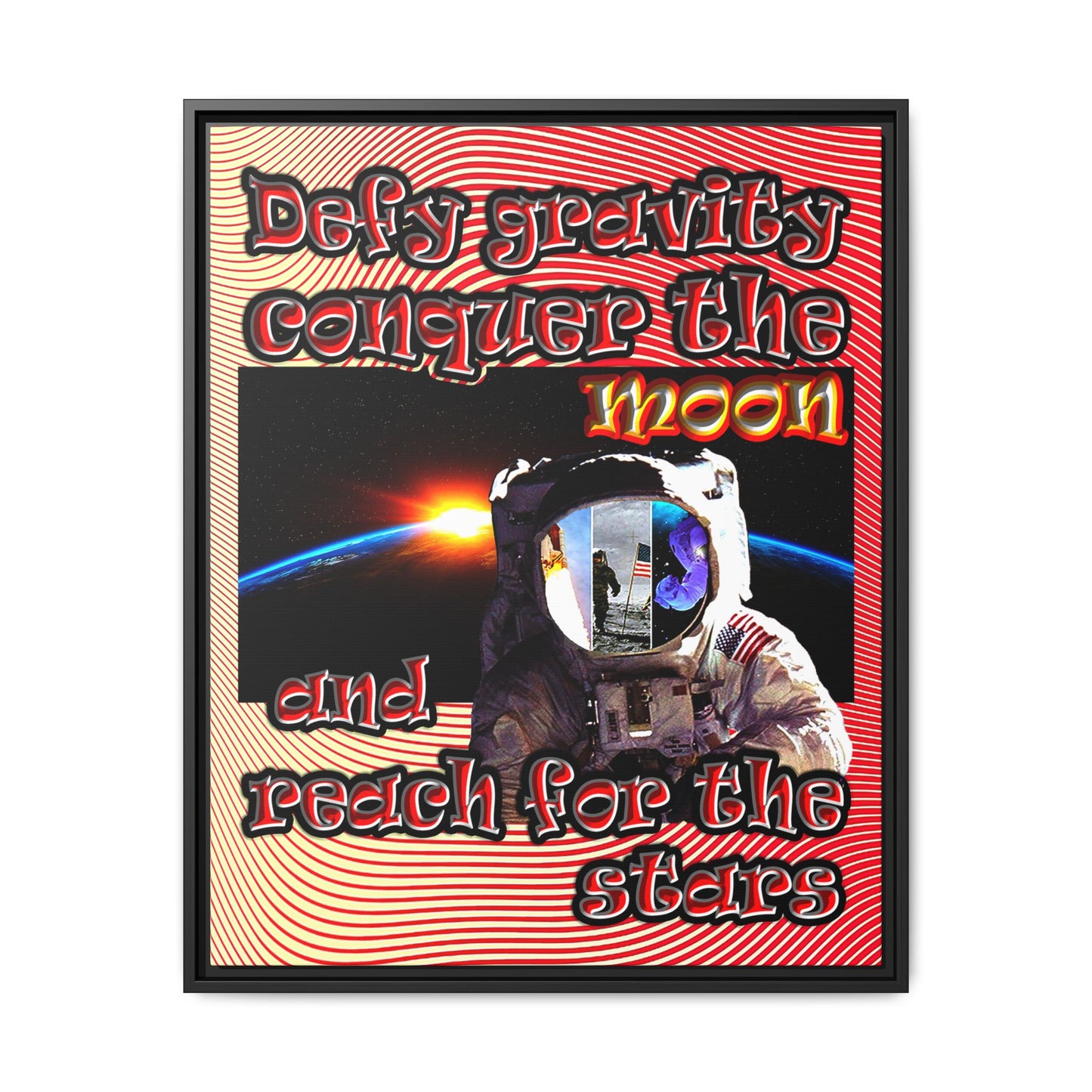 defy conquer reach - framed canvas art (yellow-orange wave)