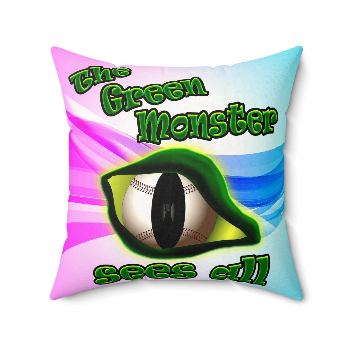 green monster - Faux Suede Square Pillow - (light blue-pink wave)
