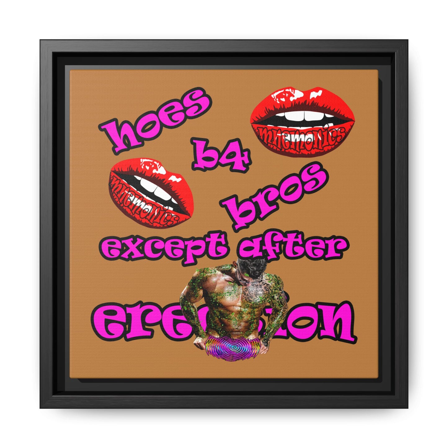 hoes b4 bros - framed canvas art (light brown)