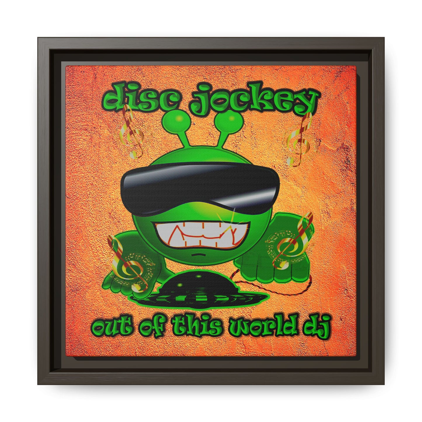 disc jockey - framed canvas art (burnt orange)