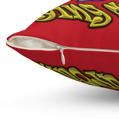 the bum's shit - Spun Polyester Square Pillow - (dark red)