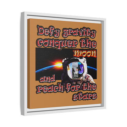 defy conquer reach - framed canvas art (light brown)
