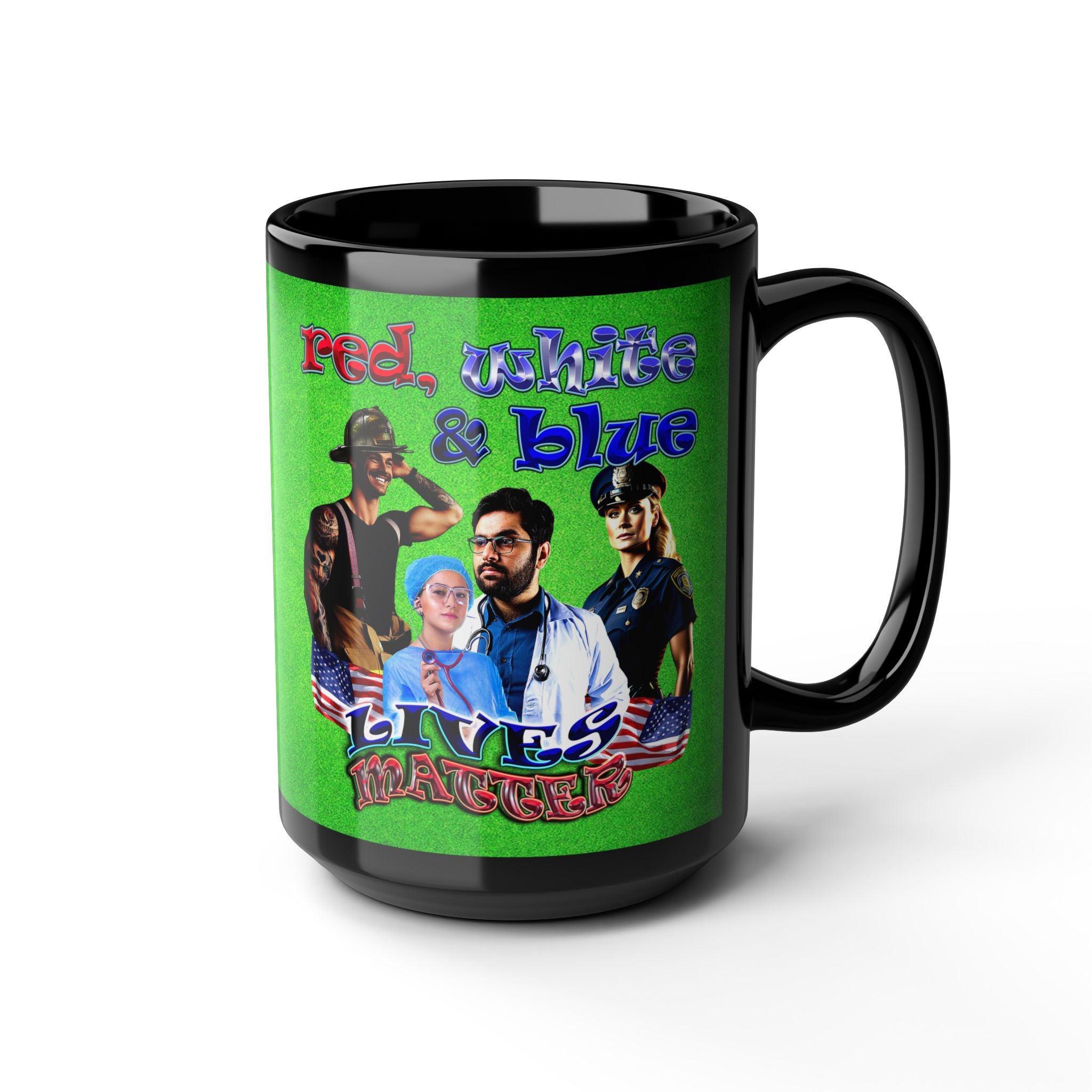 rw&b lives matter - Black Mug (green turf)