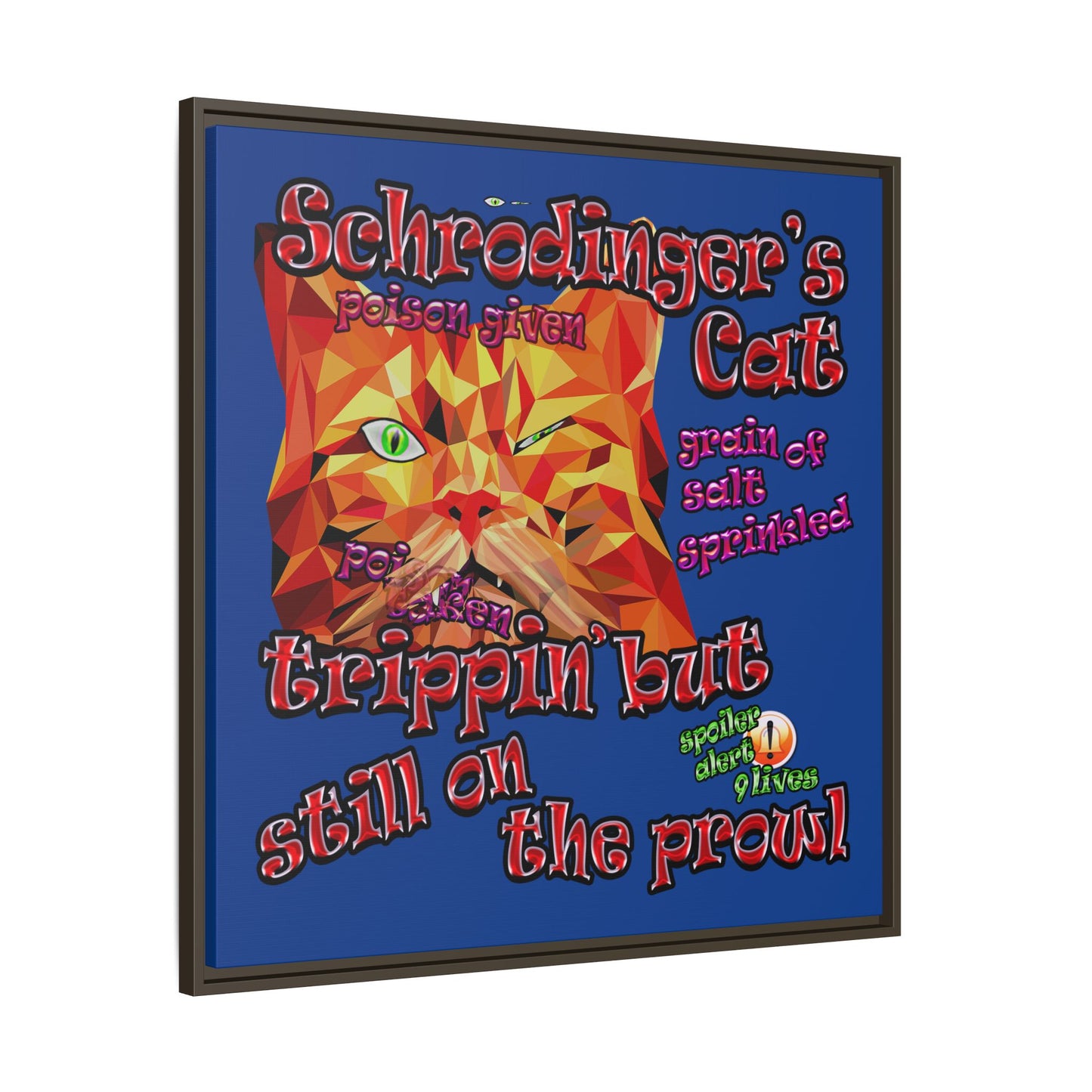 schrodinger's cat - framed canvas art (dark blue)