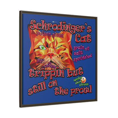 schrodinger's cat - framed canvas art (dark blue)