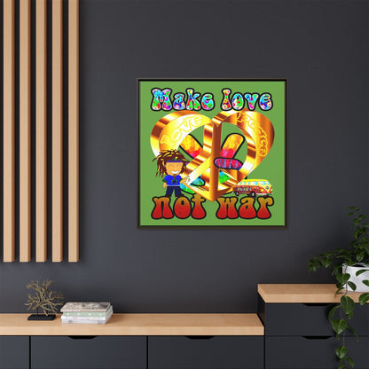 love peace - framed canvas art (green)