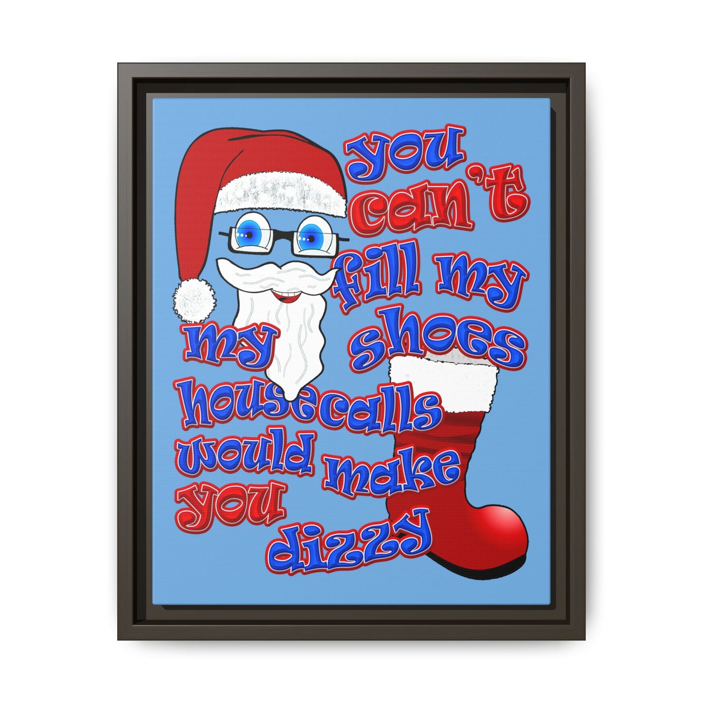 santa's shoes - framed canvas art (light blue)