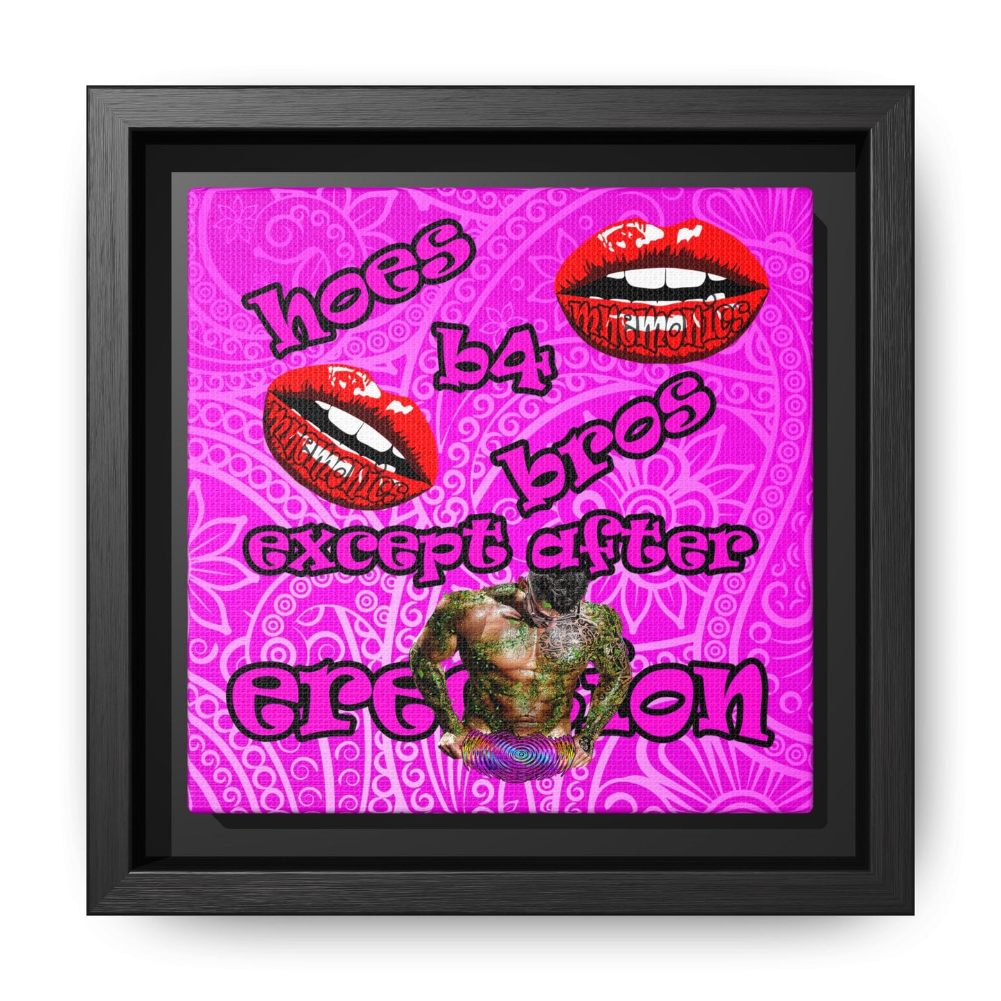 hoes b4 bros - framed canvas art (pink swirl)