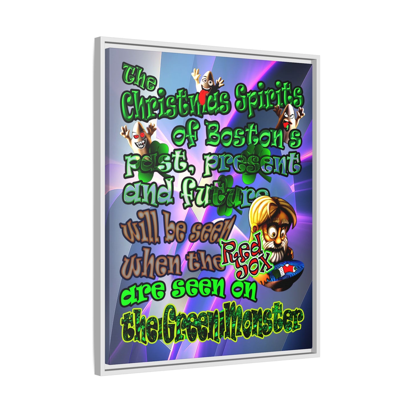christmas spirits of boston - framed canvas art (grey-pink wave)