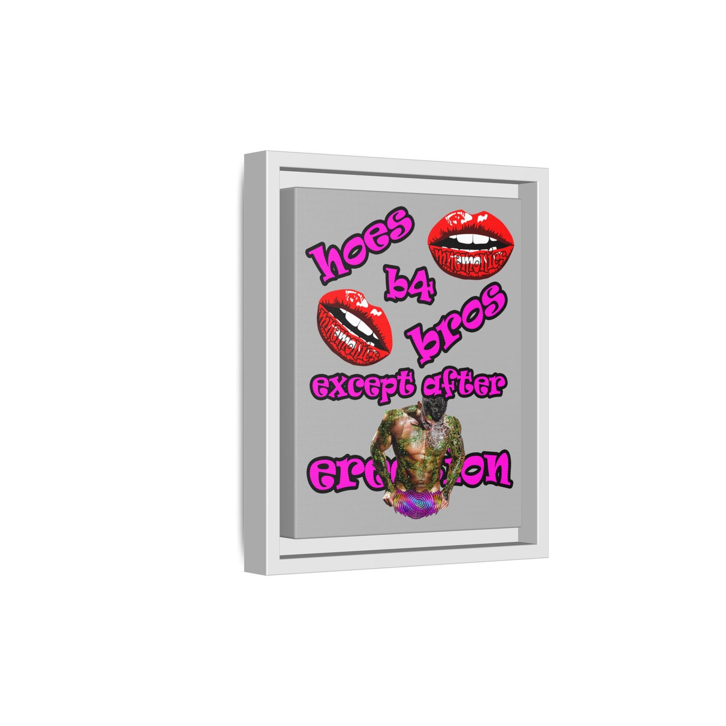 hoes b4 bros - framed canvas art (light grey)