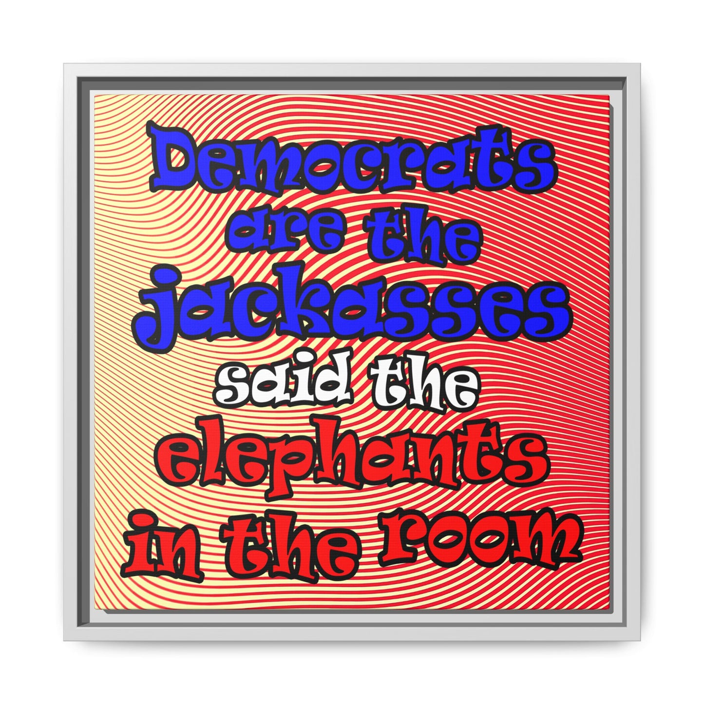 donkeys and elephants - framed canvas art (yellow-orange wave)