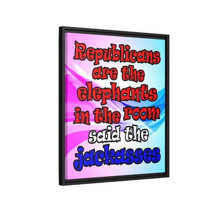 donkeys and elephants - framed canvas art (light blue-pink wave)
