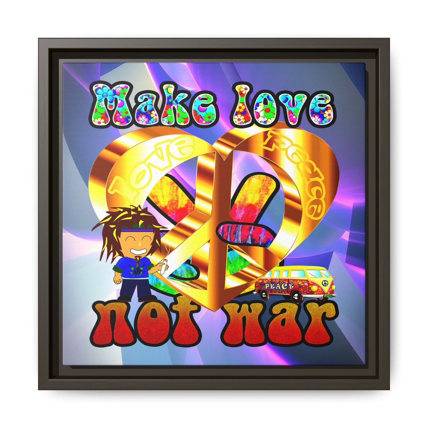 love peace - framed canvas art (grey-pink wave)