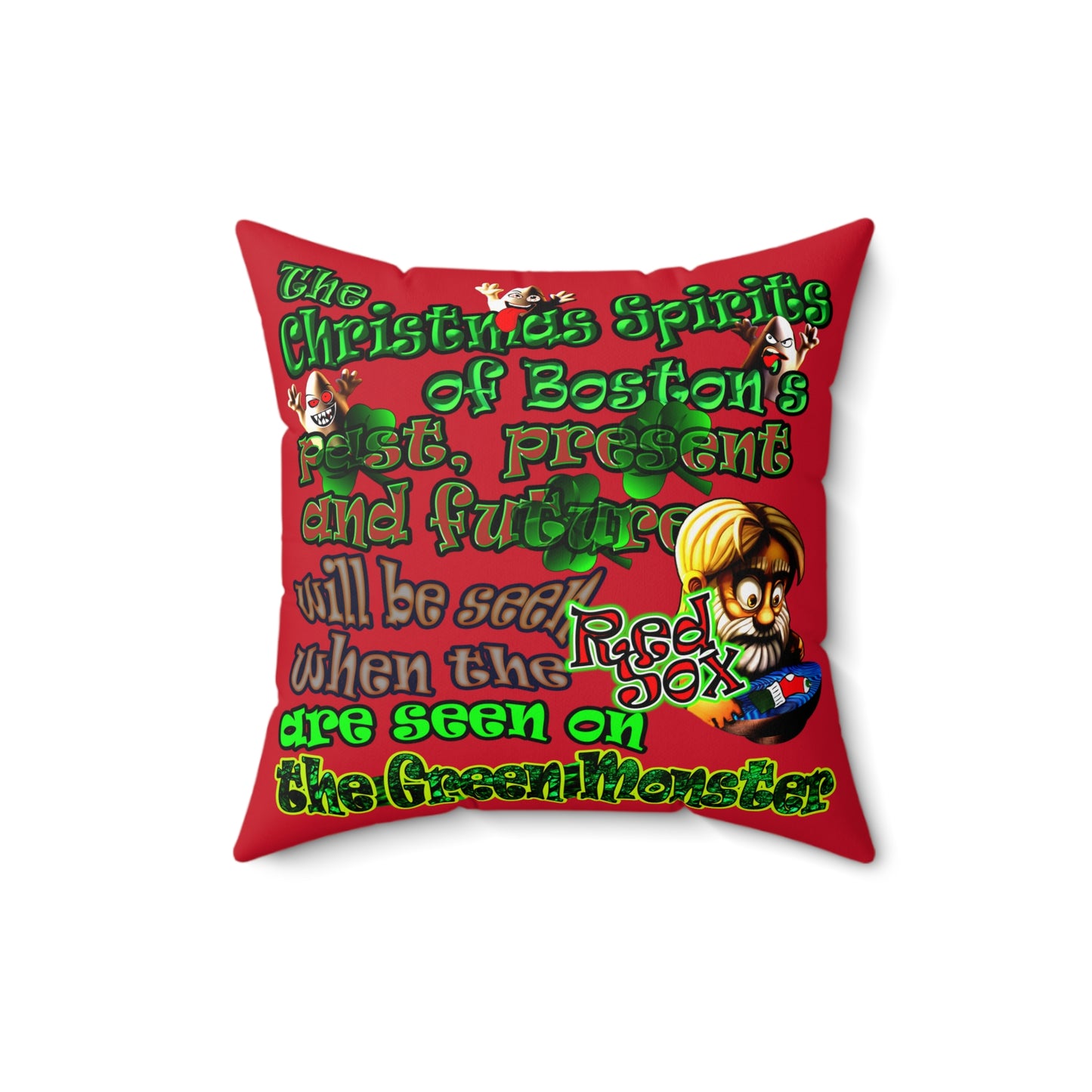christmas spirits of boston - Spun Polyester Square Pillow - (dark red)