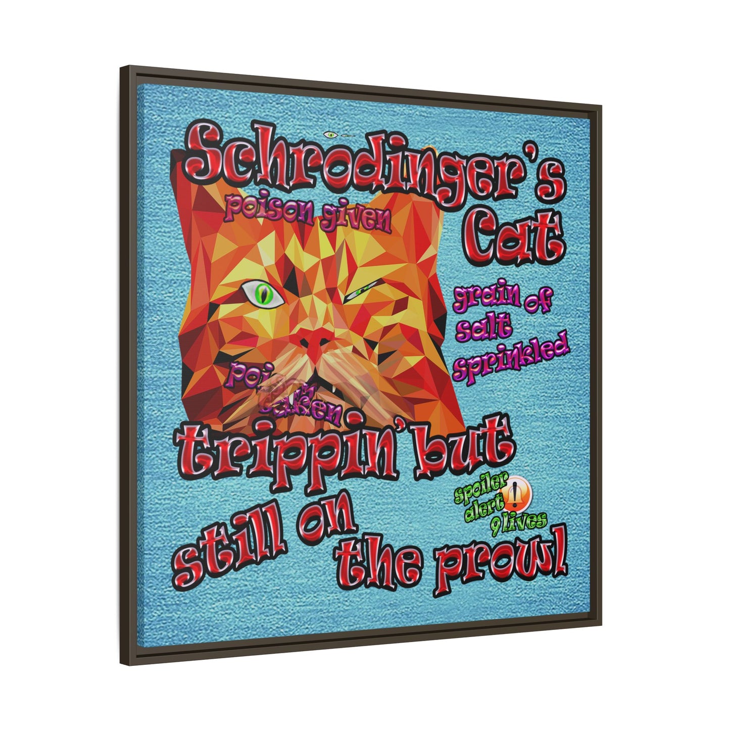 schrodinger's cat - framed canvas art (faded blue)