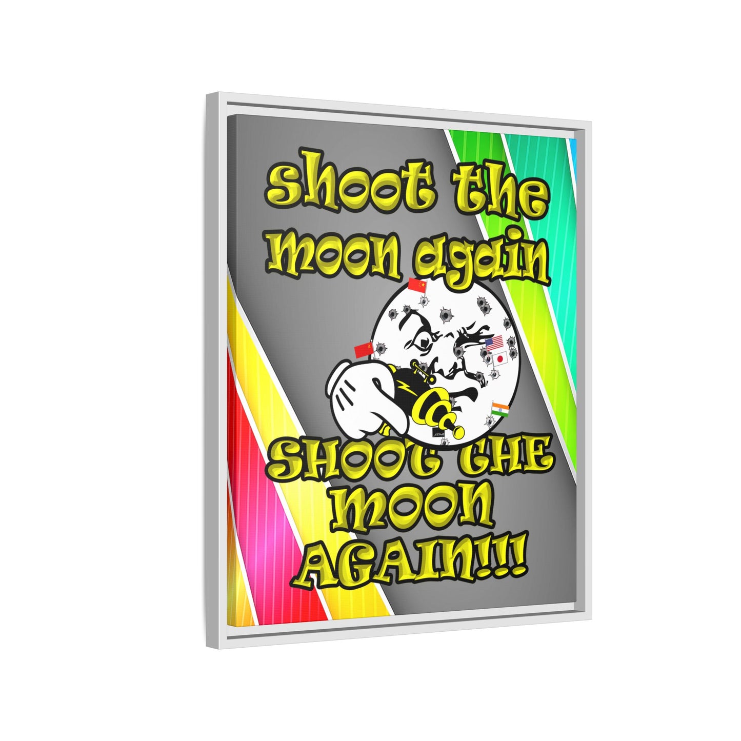 shoot the moon again - framed canvas art (rainbow split)