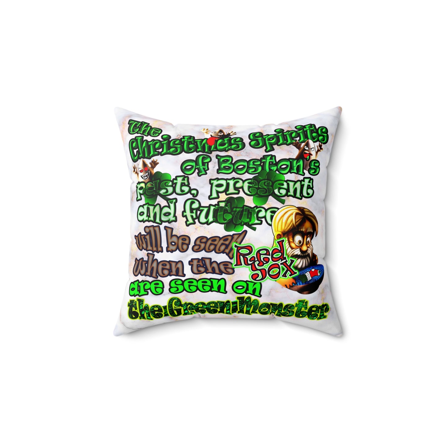 christmas spirits of boston - Spun Polyester Square Pillow - (white marble)