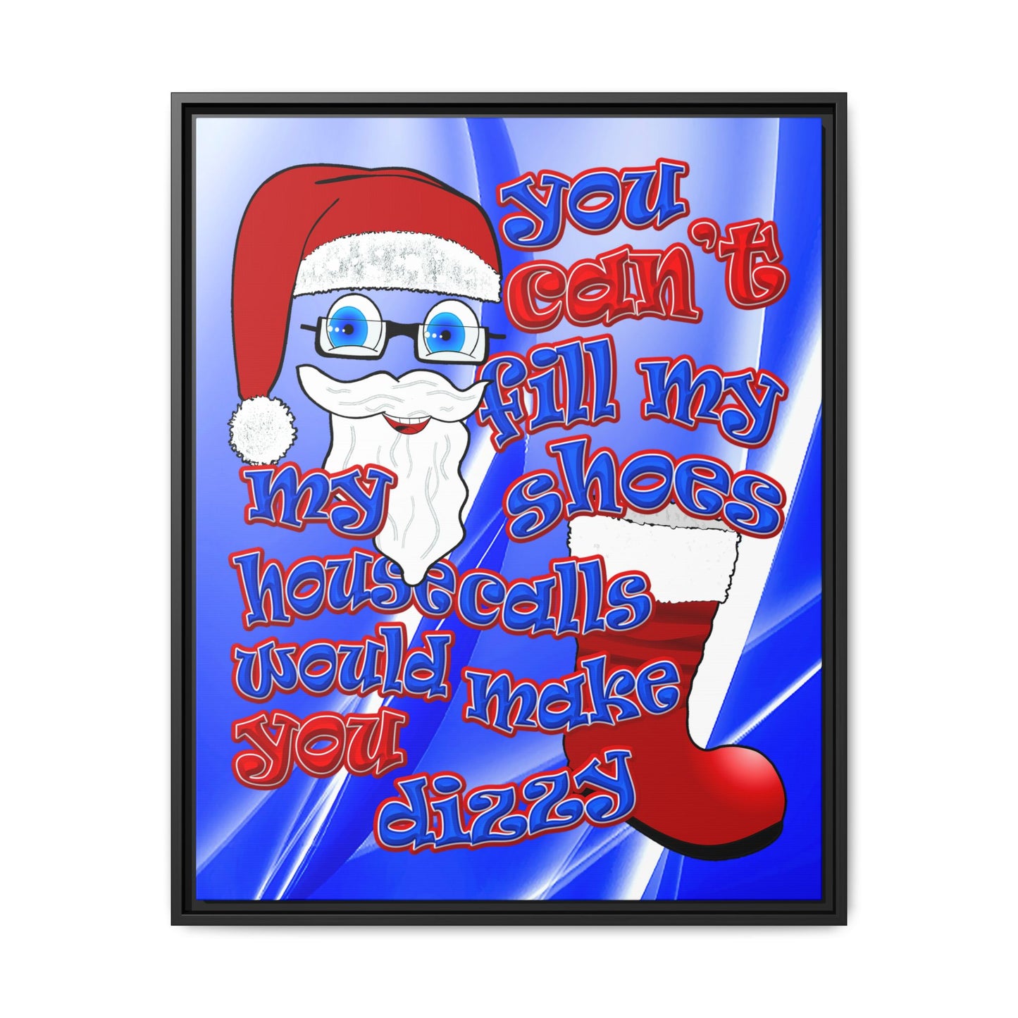 santa's shoes - framed canvas art (blue-white wave)