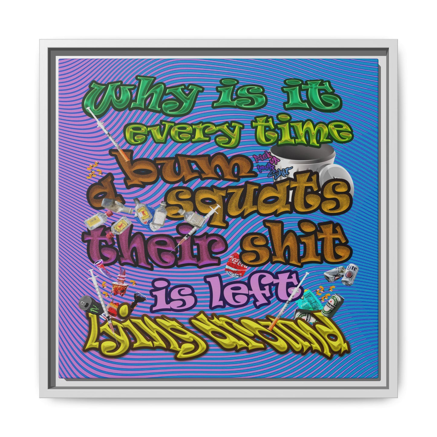 the bum's shit - framed canvas art (light blue-purple wave)