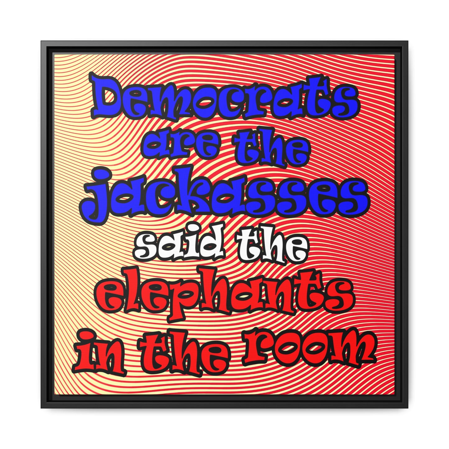 donkeys and elephants - framed canvas art (yellow-orange wave)