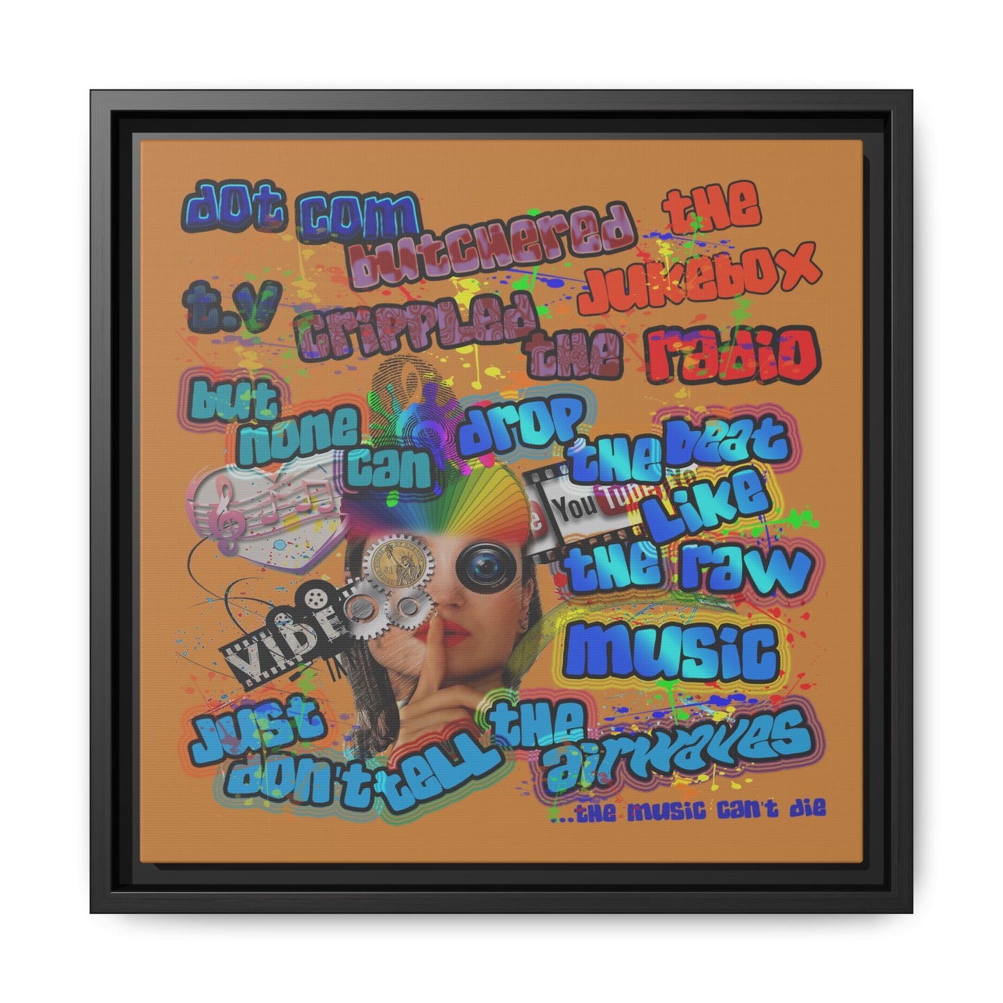 drop the beat - framed canvas art (light brown)