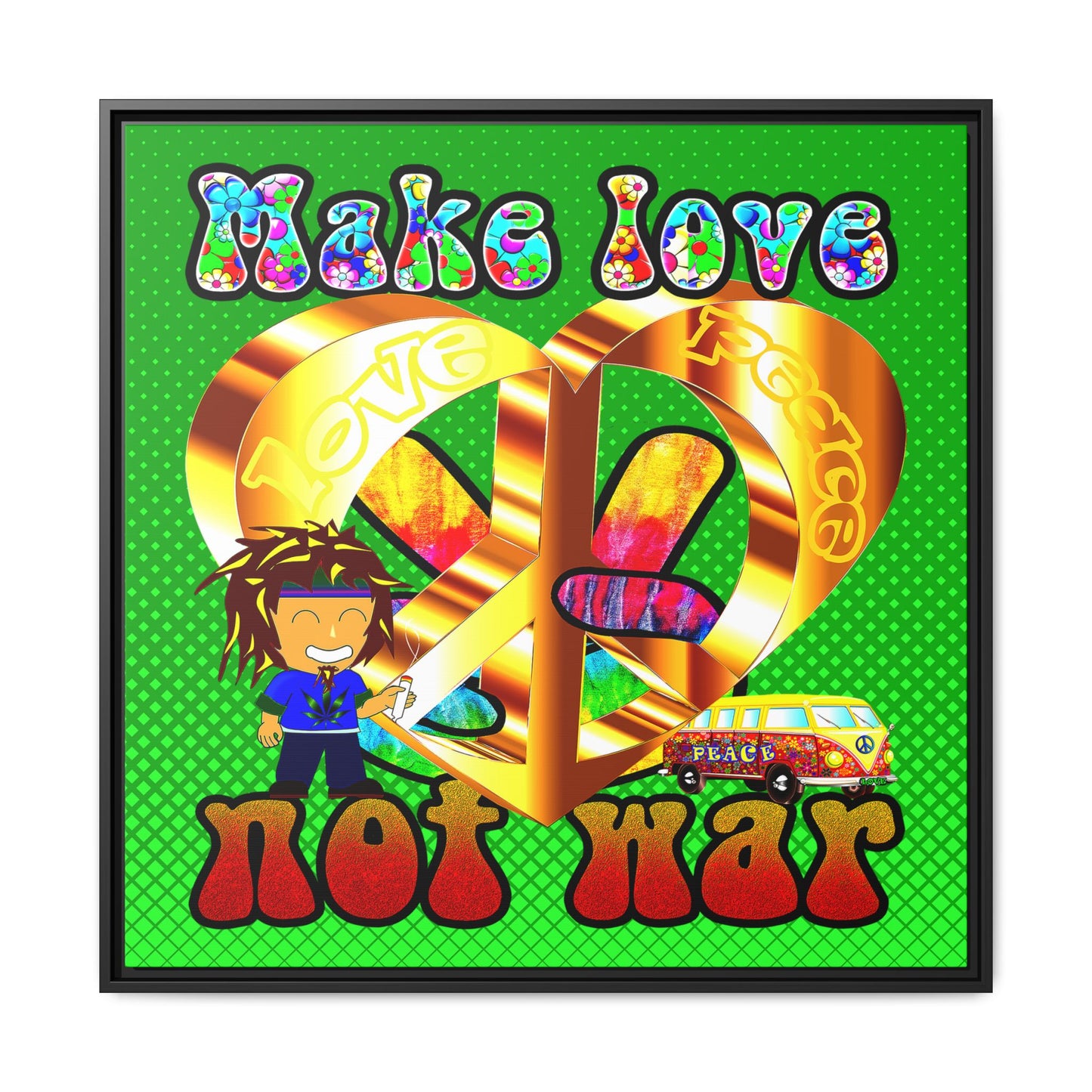 love peace - framed canvas art (logo green)