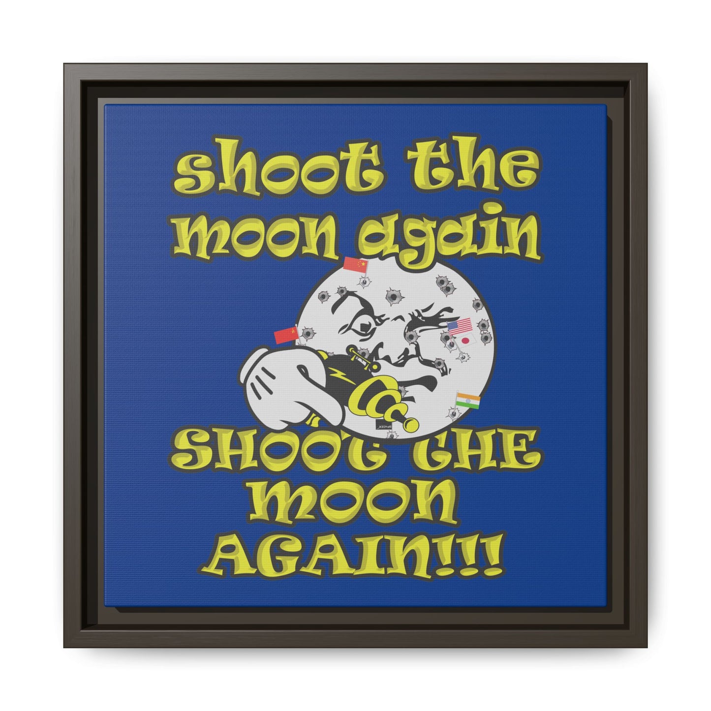 shoot the moon again - framed canvas art (dark blue)
