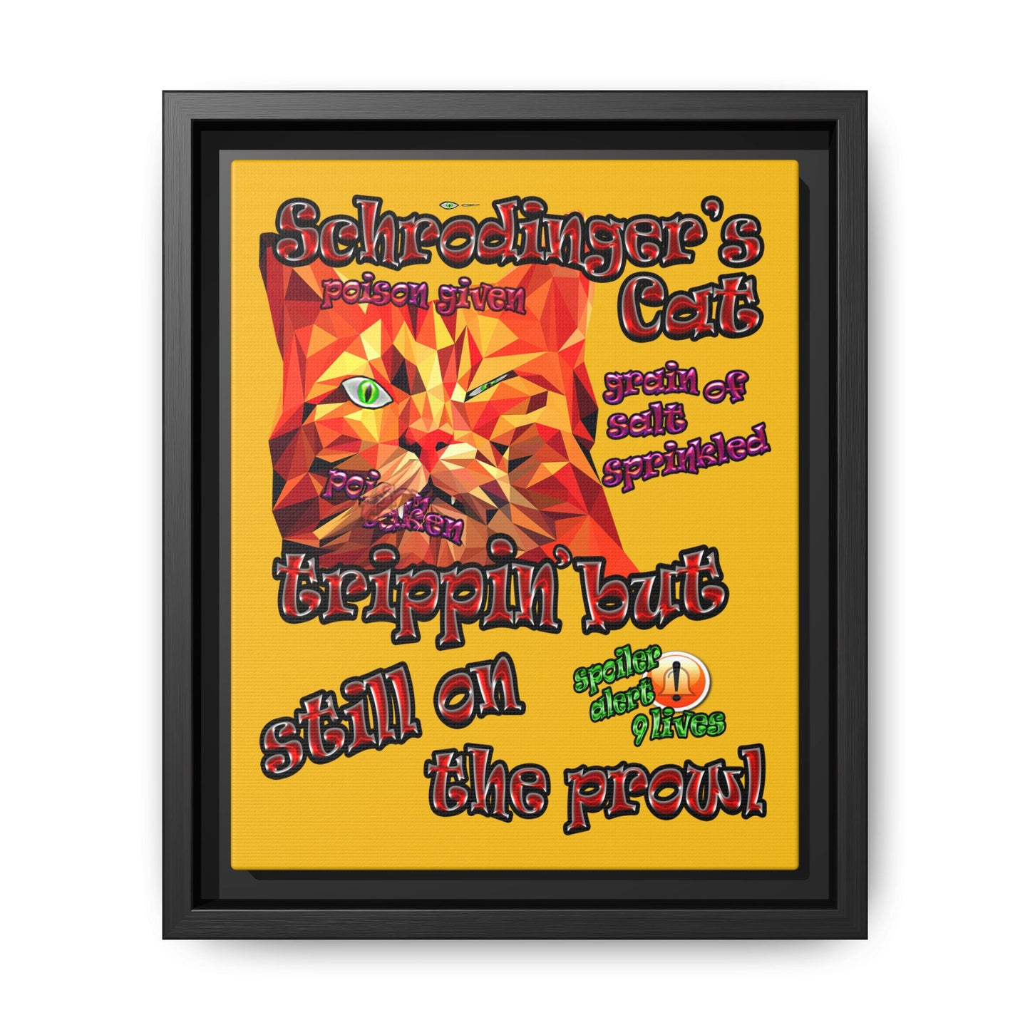 schrodinger's cat - framed canvas art (yellow)