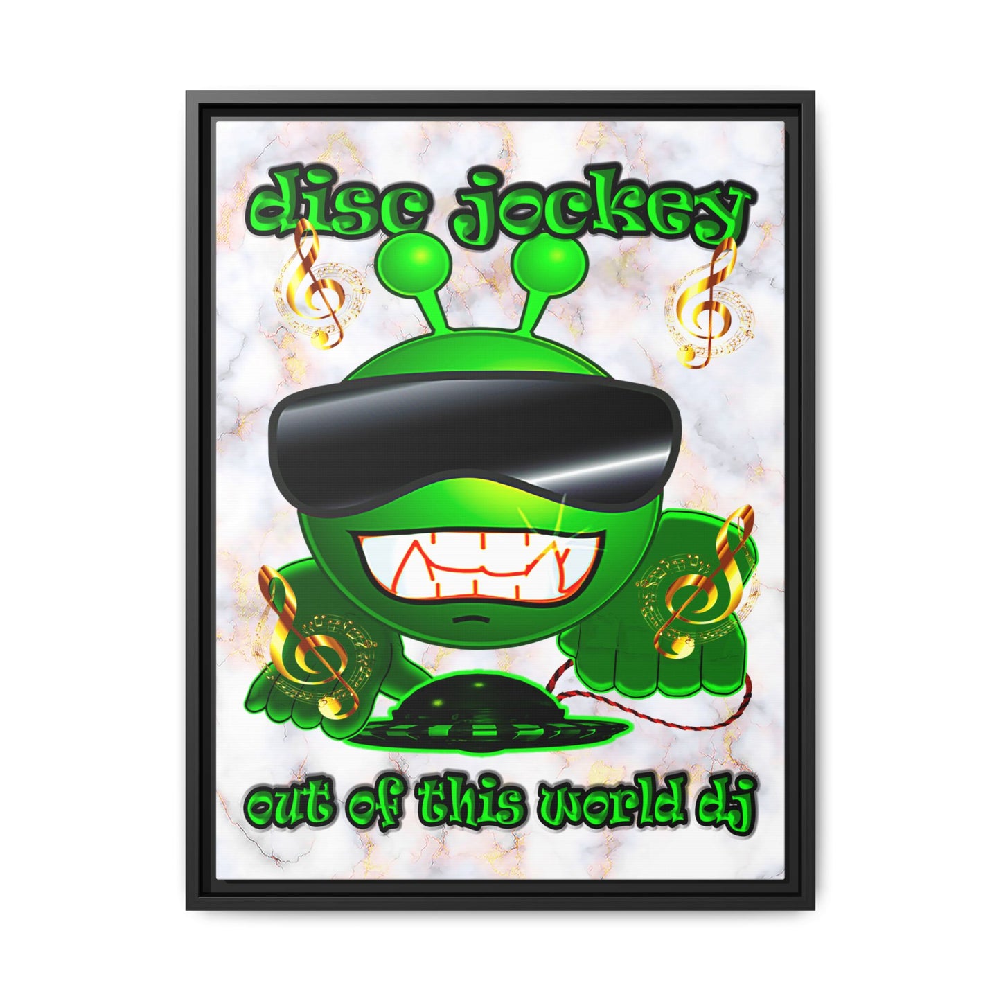disc jockey - framed canvas art (white marble)