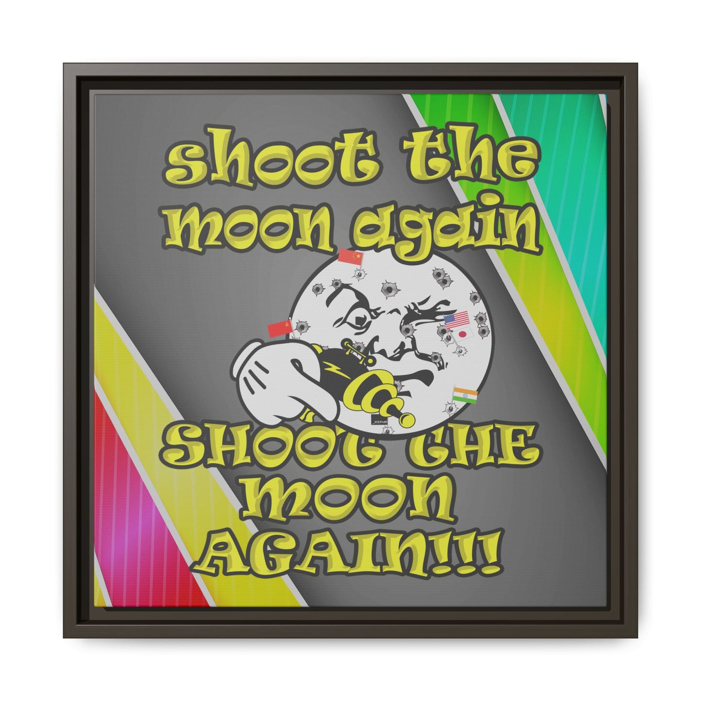 shoot the moon again - framed canvas art (rainbow split)