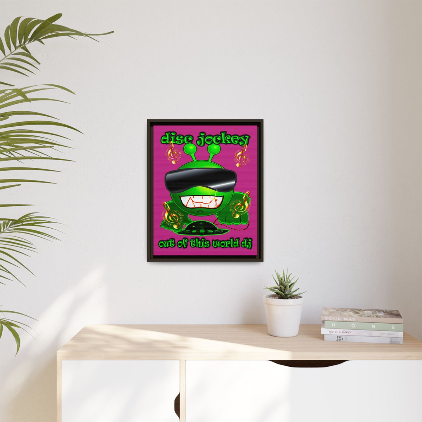 disc jockey - framed canvas art (pink)