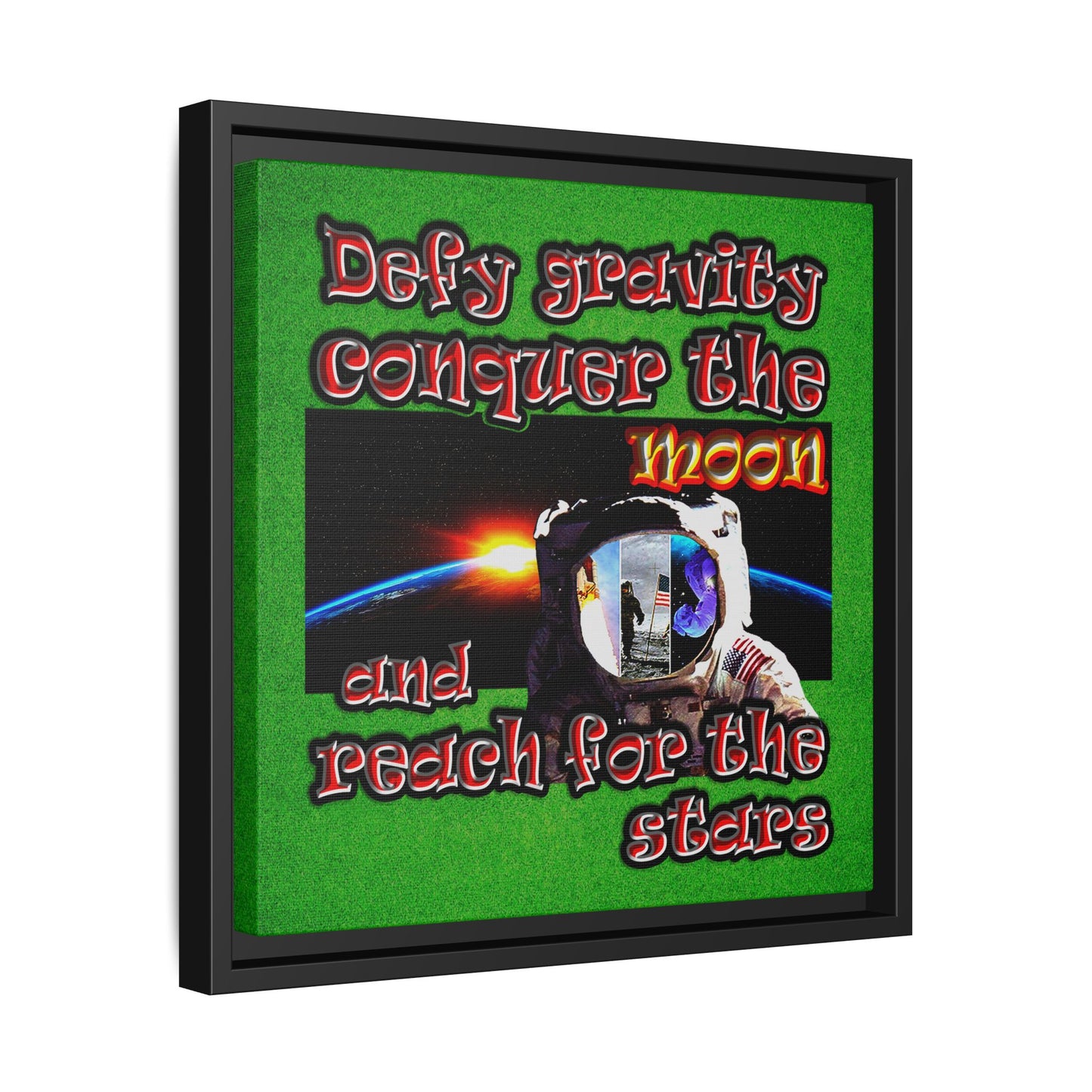 defy conquer reach - framed canvas art (green turf)