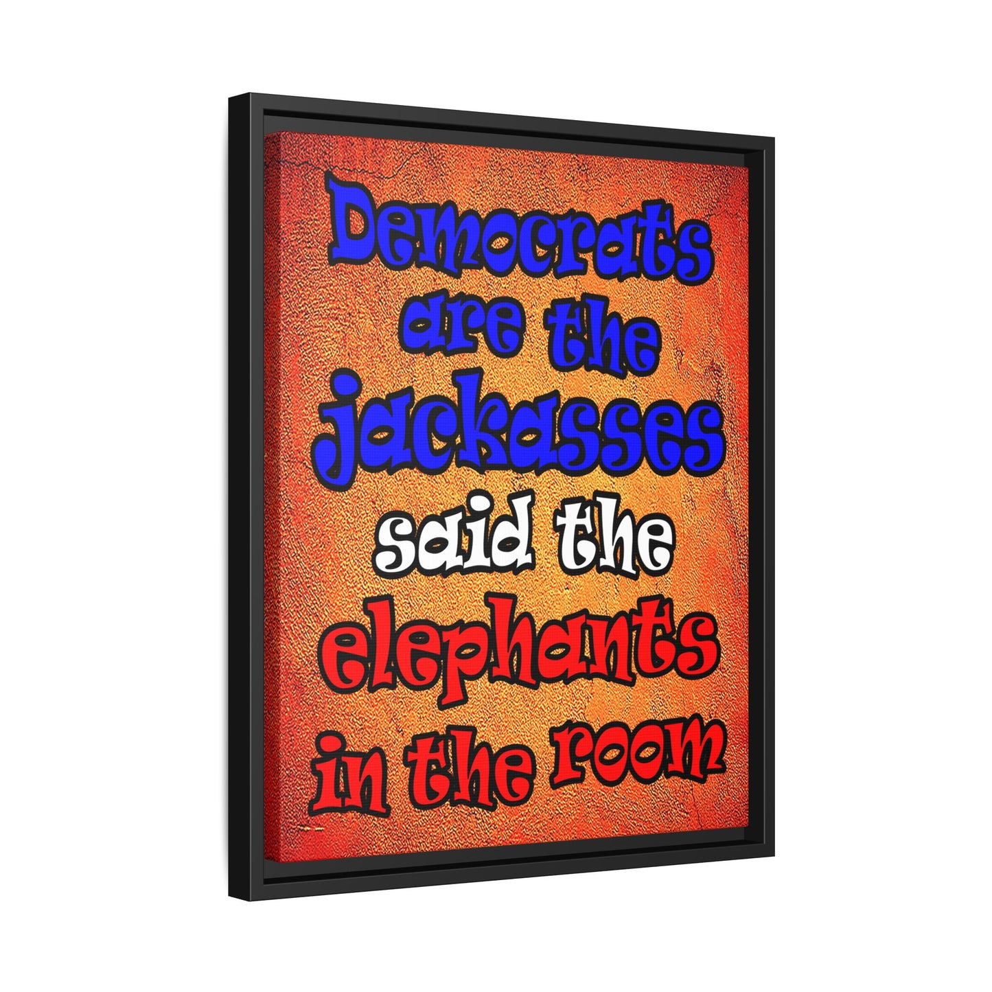 donkeys and elephants - framed canvas art (burnt orange)
