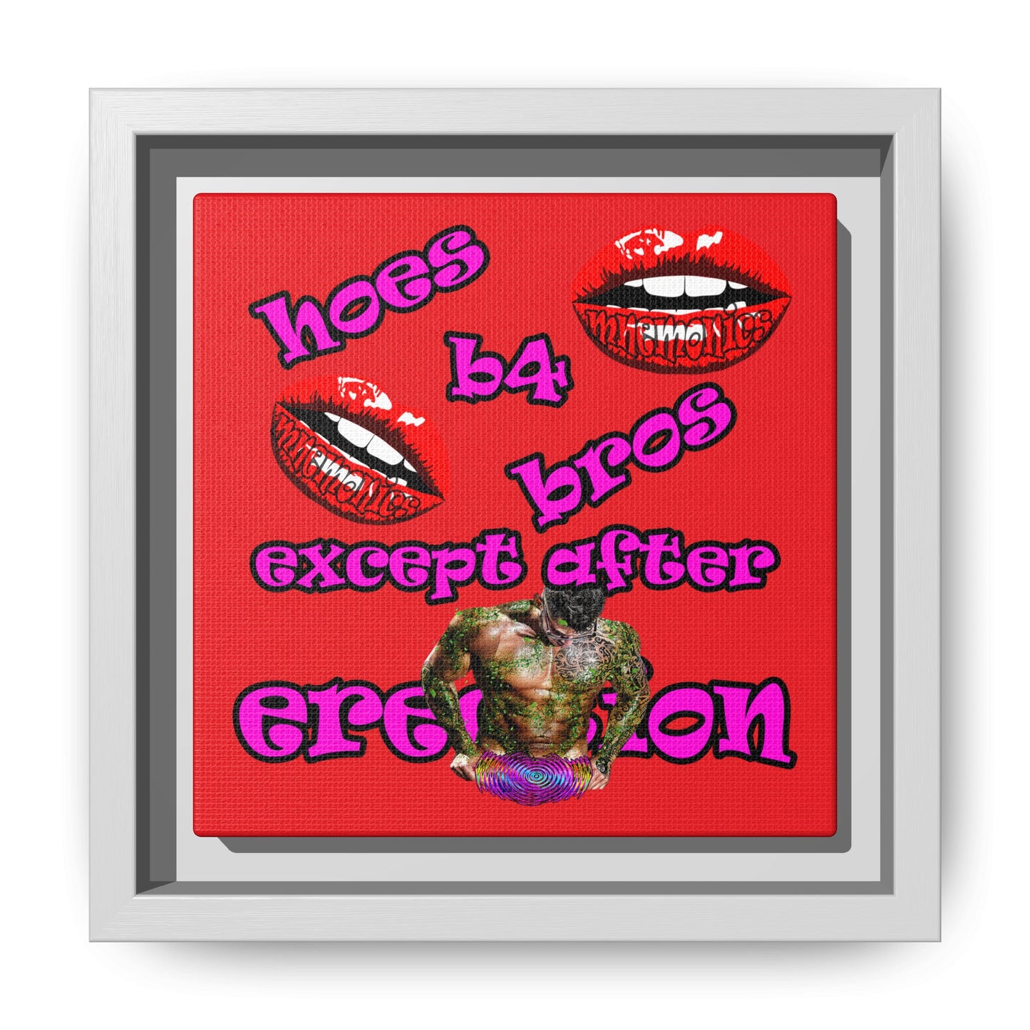 hoes b4 bros - framed canvas art (red)