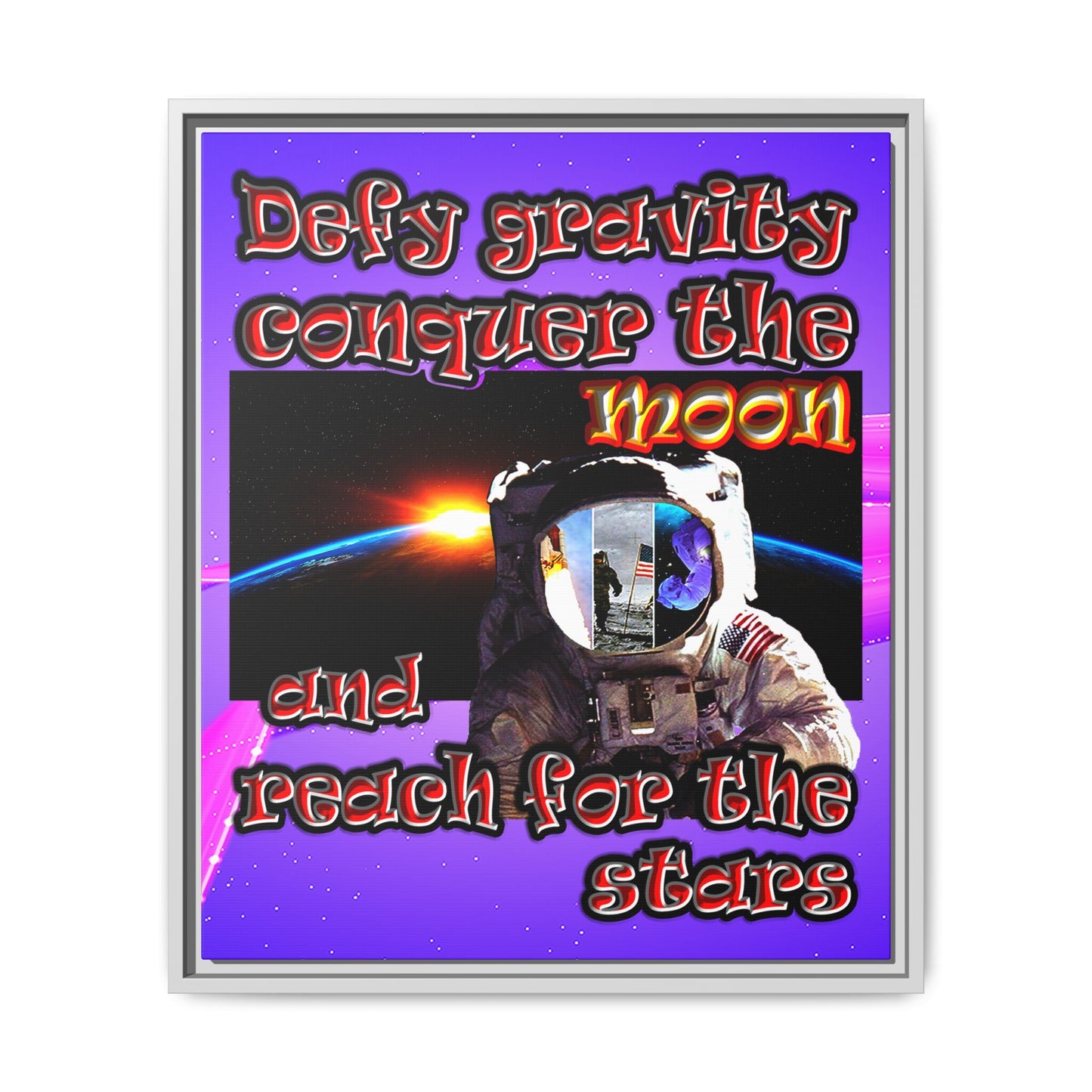 defy conquer reach - framed canvas art (purple-pink wave)