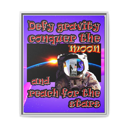 defy conquer reach - framed canvas art (purple-pink wave)
