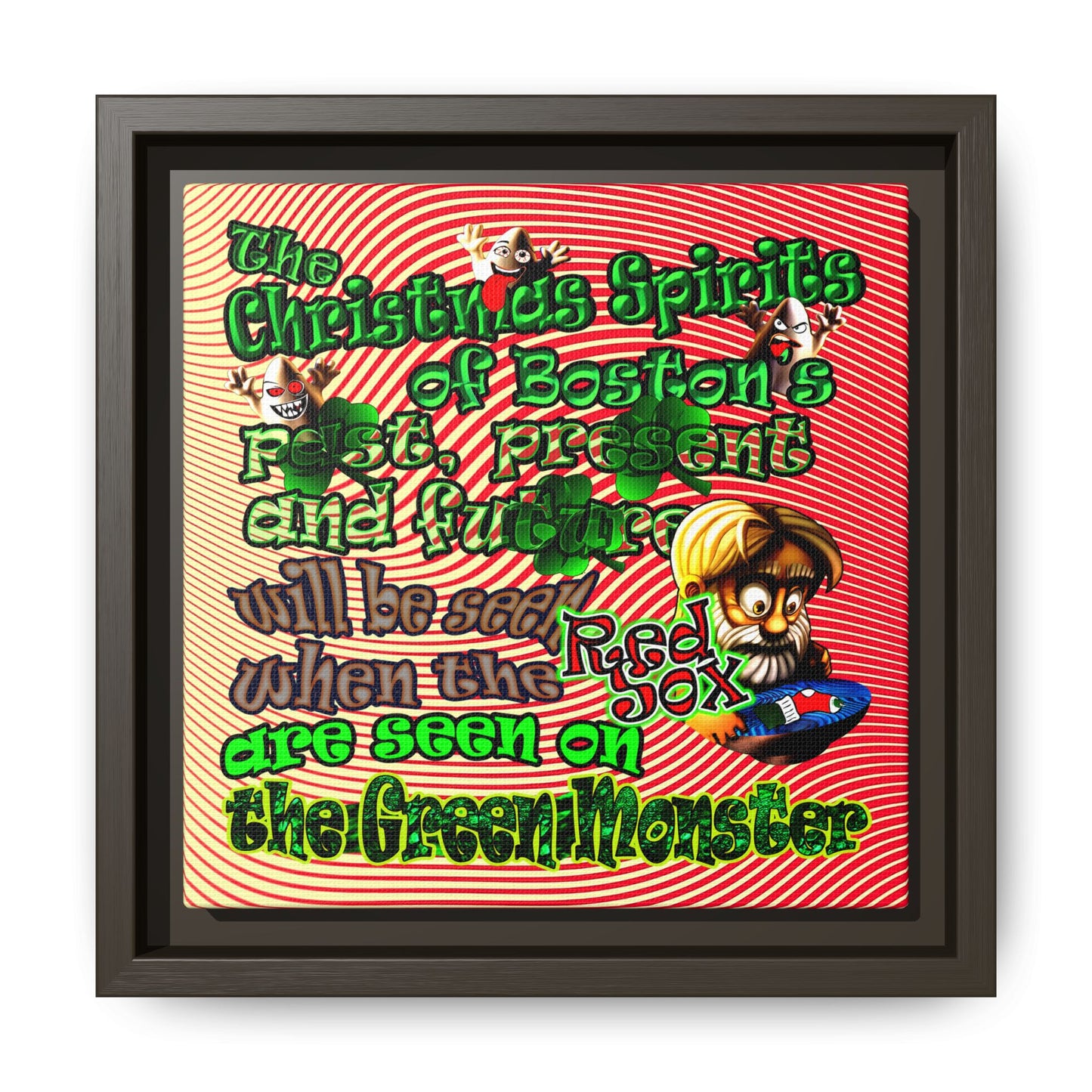 christmas spirits of boston - framed canvas art (yellow-orange wave)